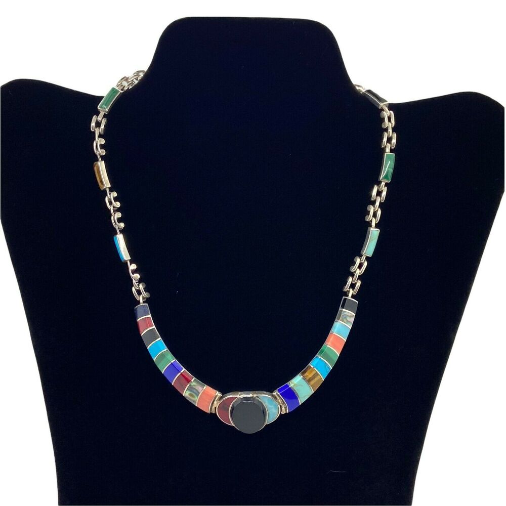 Vintage Luna Women's Multicolor Mexico .950 Semi Precious Stones Necklace 16"